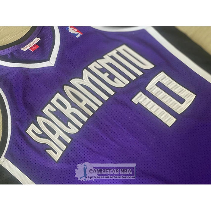 Camiseta Sacramento Kings Mike Bibby NO 10 Mitchell & Ness 2002-03 Violeta
